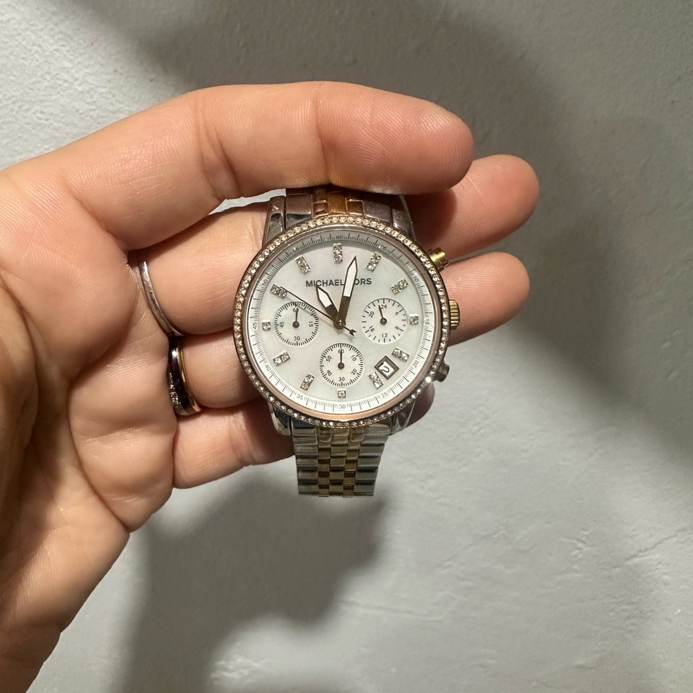 Michael Kors Silver and Gold Chronograph Watch